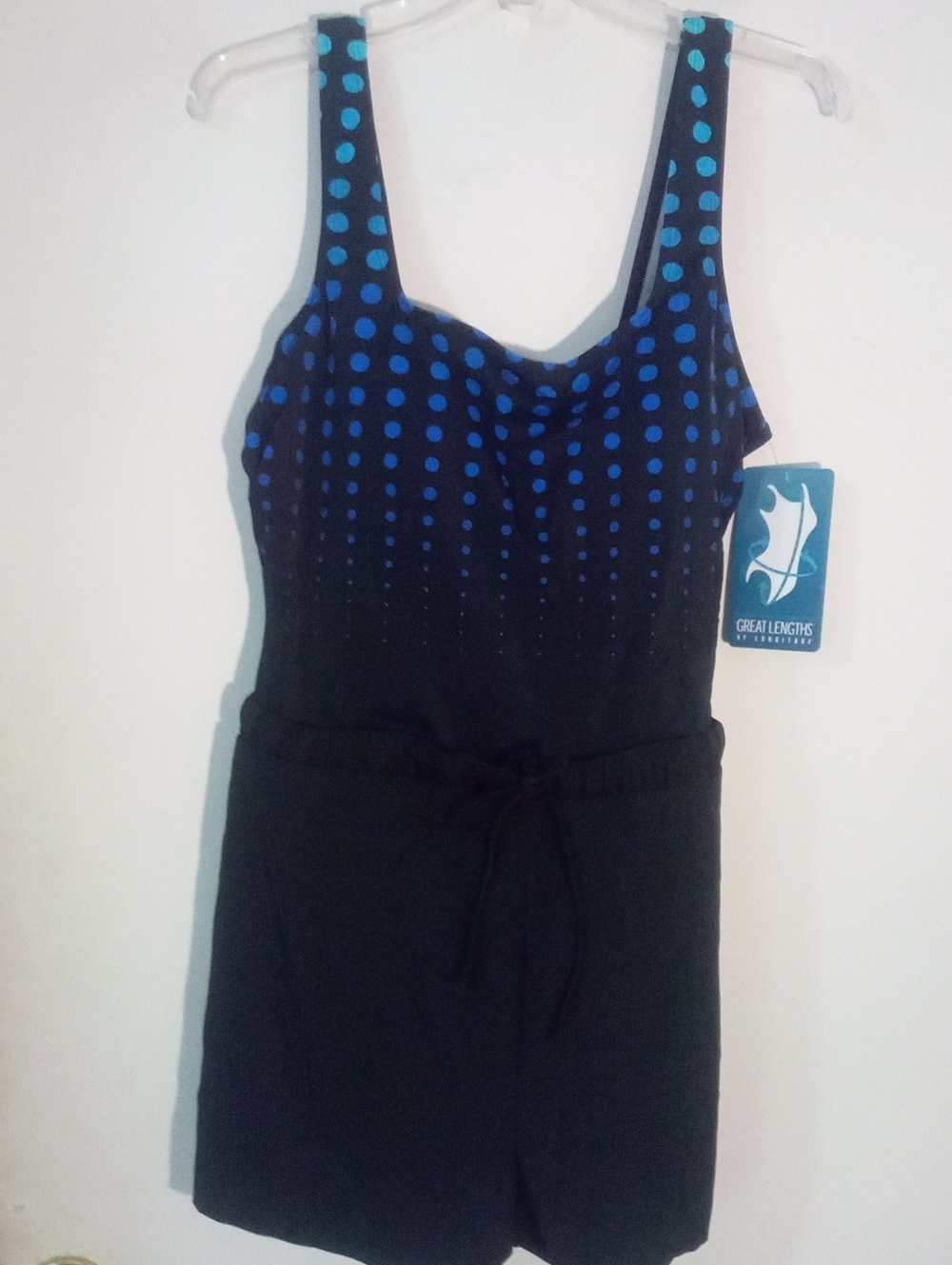 Great Lengths By Longitude Black and Blue Polka Dot One-Piece Size 18 NWT $80